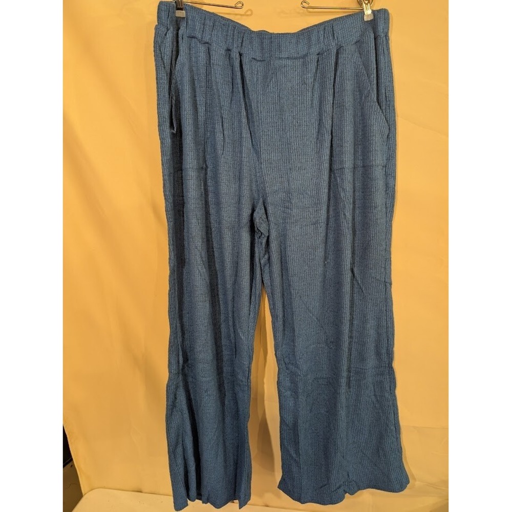 Retreat by Rhonda Shear Lounge Pants XXL Blue Ribbed Wide Leg Comfy New - Picture 4 of 4